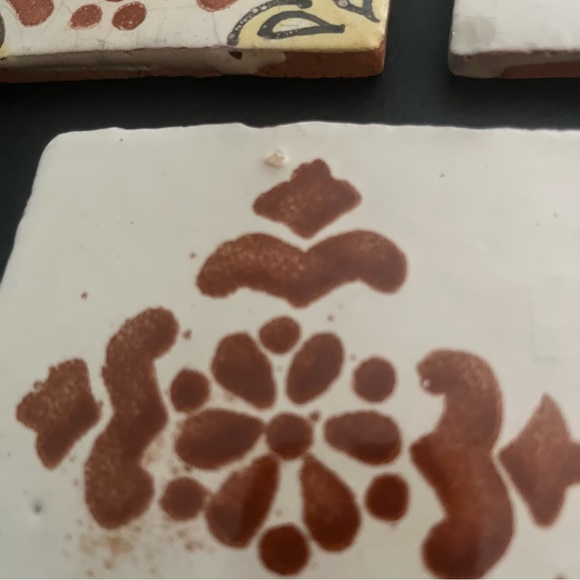 Mexican Hand Painted Terra-Cotta Talavera Vintage Tiles Set of 3 - Picture 5 of 13